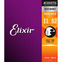 Elixir Acoustic 80/20 Bronze Strings with Nanoweb Coating 11-52 Gauge
