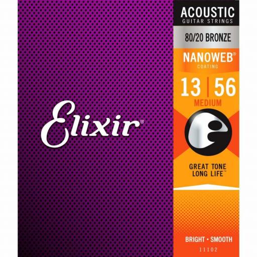 Elixir Acoustic 80/20 Bronze Strings with Nanoweb Coating 13-56 Gauge